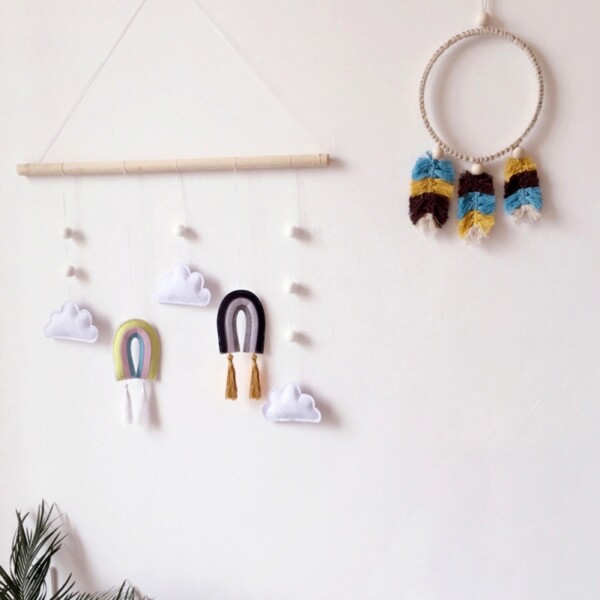 Product image for  Wooden stick rainbow felt pendant wall decoration Home Décor 4