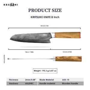 Product image for  Kegani Kiritsuke Knife – 8 Inch Professional Japanese Chef’s Knife, 67 Layers AUS-10 Damascus Steel Kitchen Ultra-Sharp Knife – D-Shaped Handle Kitchen & Dining 20