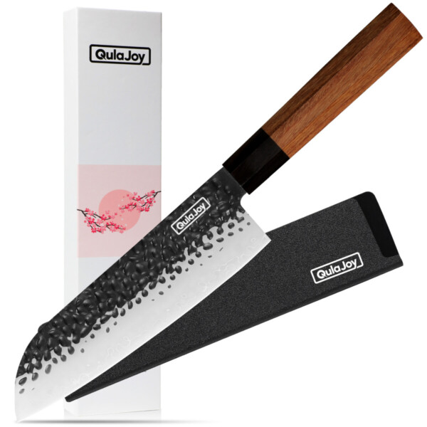 Product image for  Qulajoy 7 Inch Santoku Knife – Professional Japanese Chef Knife – Razor Sharp 9cr18mov Blade – Hammered Kitchen Knife – Octagonal Rosewood Handle With Sheath Kitchen & Dining 4