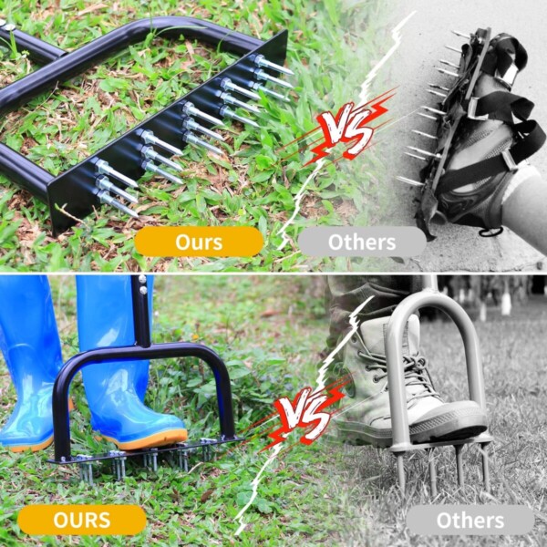 Product image for  Lawn Aerator Tool Manual Metal Spike Grass Aeration With Dethatching Rake 15 Iron Spikes For Yard And Garden Compacted Soil Aerator Tool Black Home Décor 7