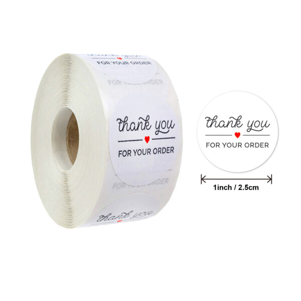 Product image for  Round Thank You For Ordering Sticker Store Gift White Label Sticker 500 Pcs Stickers 9