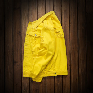 Product image for  Yellow casual ripped couple denim jacket Men's Clothing 11