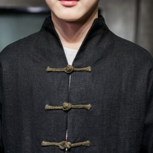 Product image for  Contrast color buckle cotton and linen jacket Men's Clothing 16