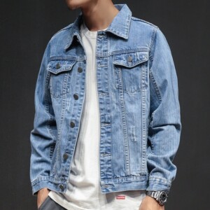 Product image for  Spring and autumn period and the new men trend in Joker denim jacket Fashionable jean jacket lapel pure color Men's Clothing 10
