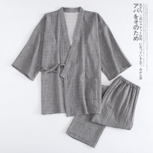 Product image for  Woven Cotton Washed Color Spinning Double Gauze Kimono Pajama Set Men's Clothing