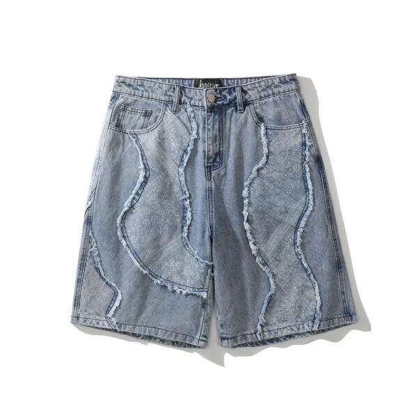 Product image for  Cashew Flower Jeans Shorts Men’S High Street Fashion Brand Hip Hop Pants Street Trend Loose Capris Men's Clothing 5