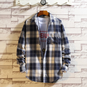 Product image for  Spring and autumn new men’s brushed plaid long-sleeved shirt Men's Clothing 11