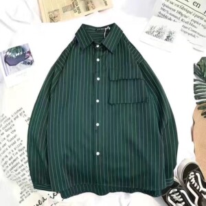 Product image for  Striped Shirt Men’s Long Sleeved Jacket Loose All Match Shirt Men's Clothing 13