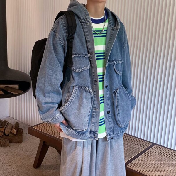 Product image for  Hooded Denim Jacket Men’S Casual Student Jacket Jacket Men's Clothing 4