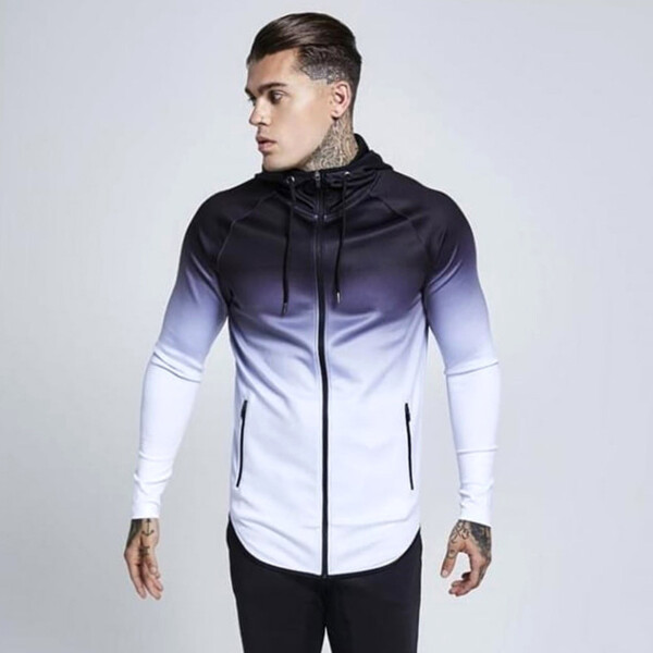 Product image for  Dyeing Gradient Round Neck Zipper Cardigan Hooded Sweater Men's Clothing 9