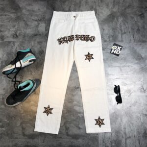 Product image for  Super High Pants Leather Gothic Letters Leopard Men’s Jeans Men's Clothing 17