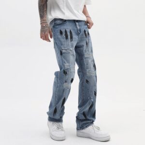 Product image for  Graffiti Holes Street Casual Straight Leg Pants Men's Clothing 9