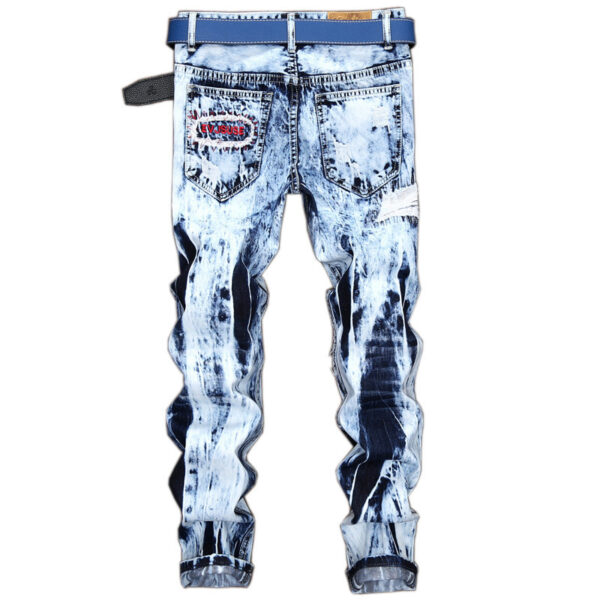 Product image for  Light-Colored Jeans Men’S European And American Embroidered Hole Patch Color Matching Trendy Pants Straight-Leg Jeans Men's Clothing 5