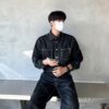 Product image for  Men’s Water Wash Speckled Ink Chain Blue Denim Pants Men's Clothing 17