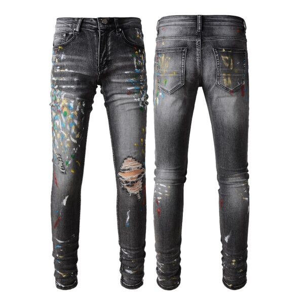 Product image for  Old Washed Elastic Slim Fitting Gray Jeans For Men Men's Clothing 4