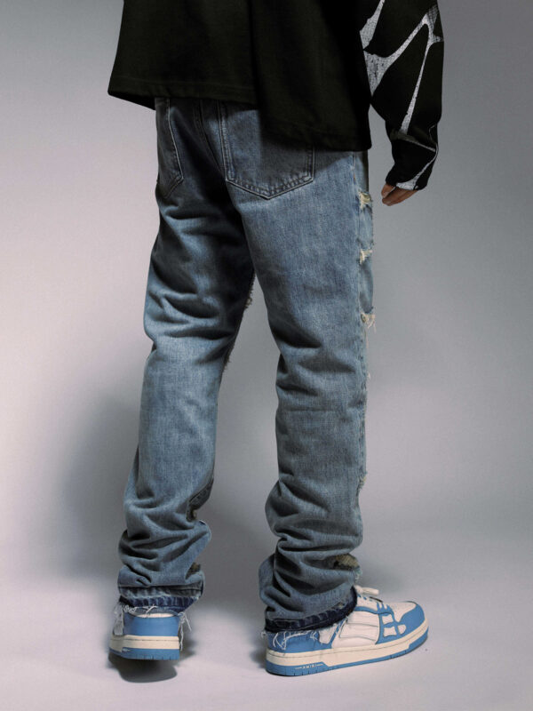 Product image for  High Street Wash Destroyed Spider Web Straight Leg Jeans Men's Clothing 8