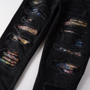 Product image for  Men’s Fashion Simple Print Patch Tattered Stretch Jeans Men's Clothing 15