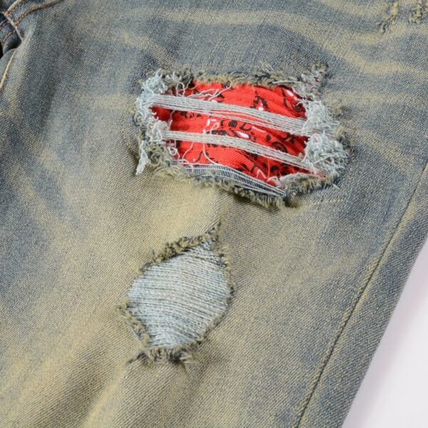 Product image for  Red Printed Pleated Elastic Light Colored Jeans For Men Men's Clothing 13