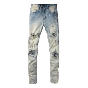 Product image for  Light Colored Paint Splashing Ink Making Old Washed Jeans For Men Men's Clothing 11