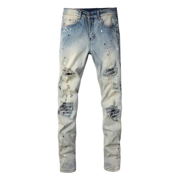 Product image for  Light Colored Paint Splashing Ink Making Old Washed Jeans For Men Men's Clothing 6