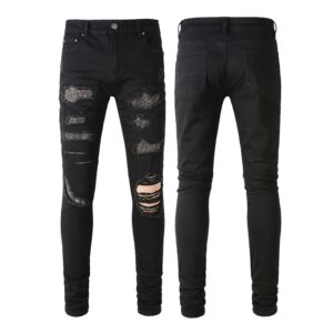 Product image for  Diamond Embellished Stretch Black Slim Fitting Small Leg Jeans Men's Clothing 10