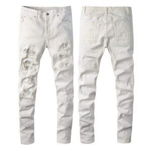 Product image for  Hot Drill Patch Hole White Slim-fit Pants Male Men's Clothing 9