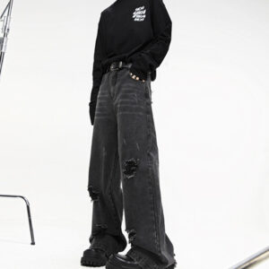 Product image for  Heavy Washing Destroys Wide-leg Jeans Men's Clothing 9