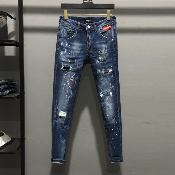 Product image for  Painted Speckled Decoration Vintage Personalized Beggar Slim Fit Distressed Jeans Men's Clothing 4