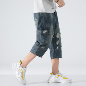 Product image for  Men’s Loose Elastic Waist Printed Cropped Jeans Men's Clothing 15