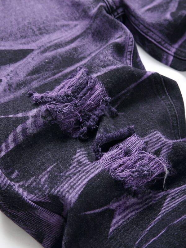 Product image for  Purple And Black Fried Ripped Denim Trousers Men's Clothing 9