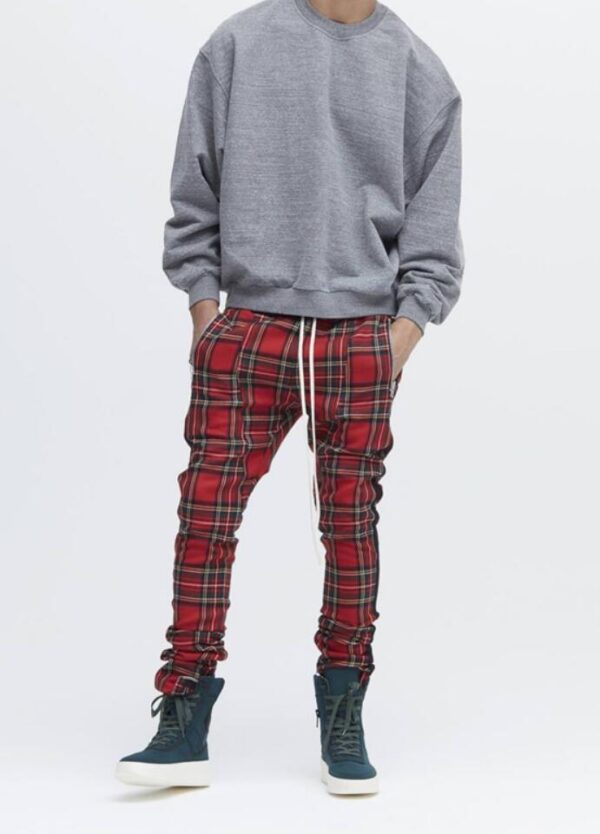 Product image for  Men’s and women’s autumn and winter new plaid bar stitching zipper pants Biebi same paragraph casual pants Men's Clothing 12