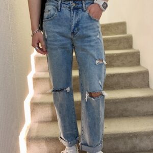 Product image for  Ripped Jeans Men’s Loose Straight-leg Japanese Retro Nine-point Beggar Pants Men's Clothing 13