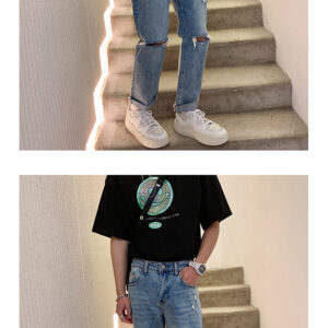 Product image for  Ripped Jeans Men’s Loose Straight-leg Japanese Retro Nine-point Beggar Pants Men's Clothing 12