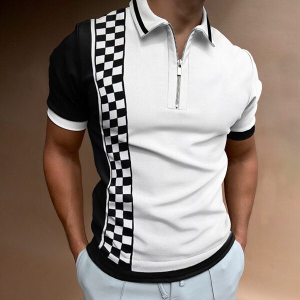 Product image for  Check Texture Polo Shirt Men’s Polo Shirt National Stitching Color Print Men's Clothing 7