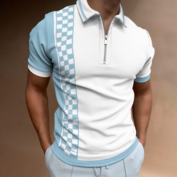 Product image for  Check Texture Polo Shirt Men’s Polo Shirt National Stitching Color Print Men's Clothing 5