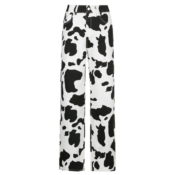 Product image for  Black And White Contrast Cow Pattern Drape Straight-leg Pants Men's Clothing 4