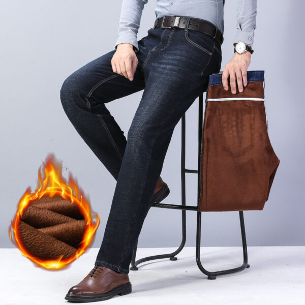 Product image for  Oversized Slim Straight Mid-waist Warm Men’s Trousers Winter Fleece Pants Men's Clothing 5