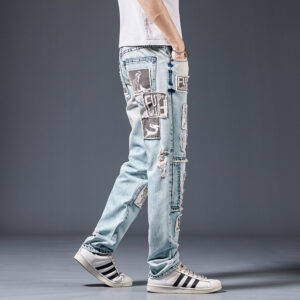 Product image for  Denim Trousers Men Do Old Patches Men's Clothing 11