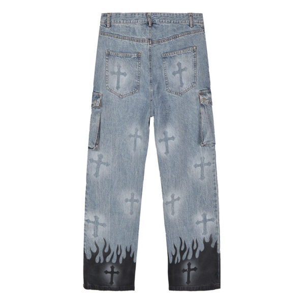 Product image for  High Street Retro Cross Graffiti Loose Straight Jeans Men's Clothing 7