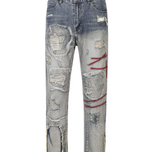 Product image for  Patched Red Line Straight-leg Jeans Men's Clothing 13