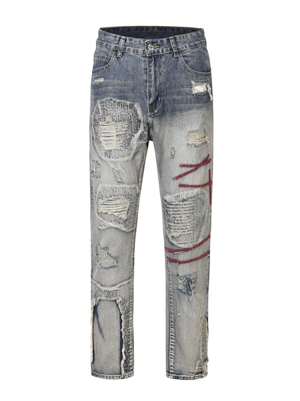 Product image for  Patched Red Line Straight-leg Jeans Men's Clothing 8