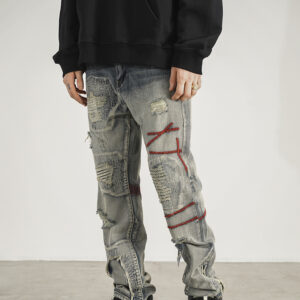 Product image for  Patched Red Line Straight-leg Jeans Men's Clothing 12