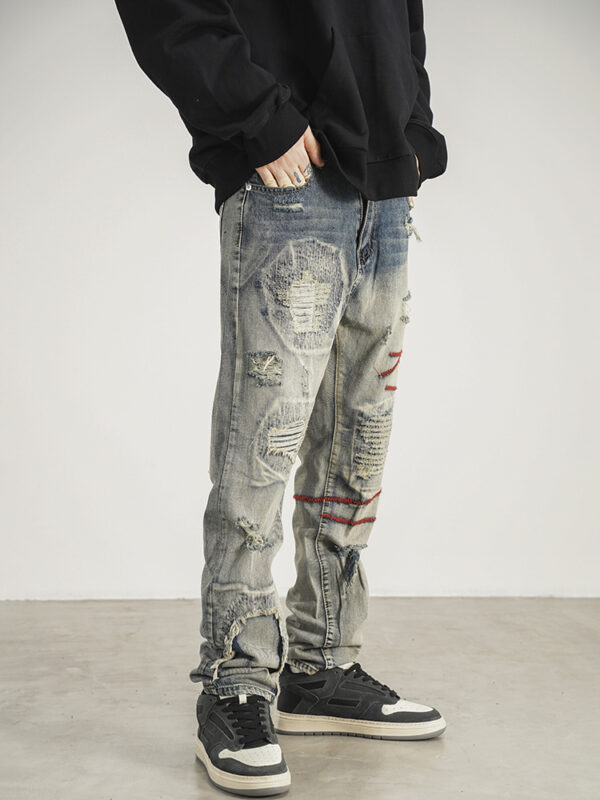 Product image for  Patched Red Line Straight-leg Jeans Men's Clothing 6