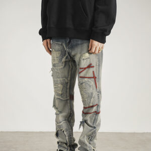 Product image for  Patched Red Line Straight-leg Jeans Men's Clothing 10