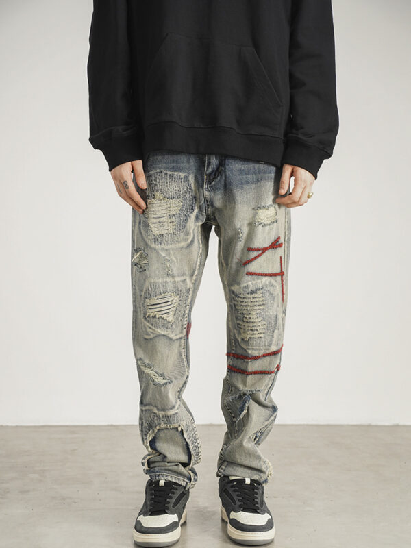 Product image for  Patched Red Line Straight-leg Jeans Men's Clothing 4