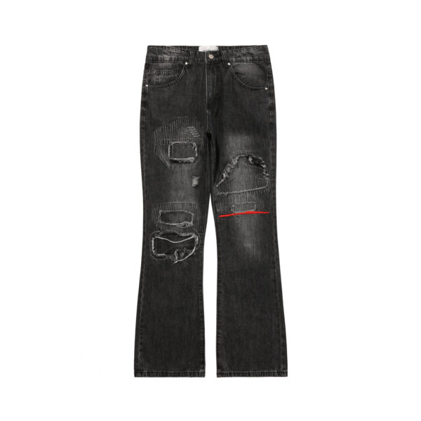 Product image for  Street Jeans Distressed Washed Red Line Gothic Print Trousers Men's Clothing 4