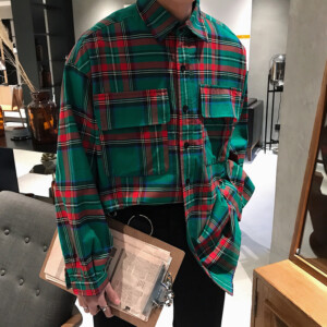 Product image for  Spring Handsome Tooling Plaid Shirt Korean Version Of The Trend Ins Bottoming Shirt Men’s Loose Student Temperament Shirt Men Men's Clothing 10