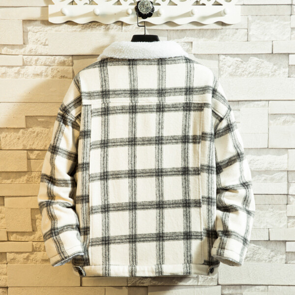 Product image for  Men’s Plaid Woolen Lamb Wool Padded Coat Men's Clothing 7