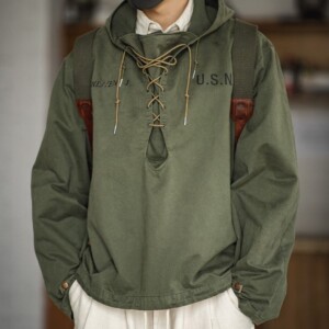 Product image for  Madden male Hooded Pullover Long Sleeve Deck Parker Jacket Drawstring Neckline Workwear Jacket Green Cuffs Ribbon Closure Jacket Men's Clothing 13