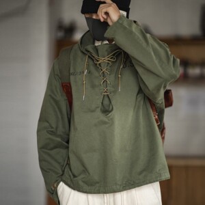 Product image for  Madden male Hooded Pullover Long Sleeve Deck Parker Jacket Drawstring Neckline Workwear Jacket Green Cuffs Ribbon Closure Jacket Men's Clothing 12